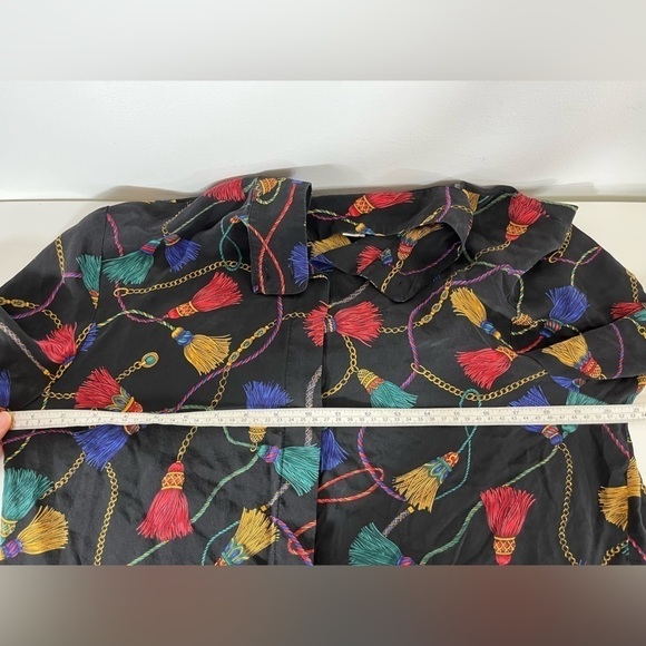 Vintage 90s Y2K Talbots 100% Silk Blouse Tassel Print Womens Size 12 - Picture 8 of 10
